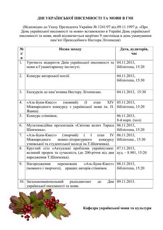 Дні української писемності та мови в ГМІ
